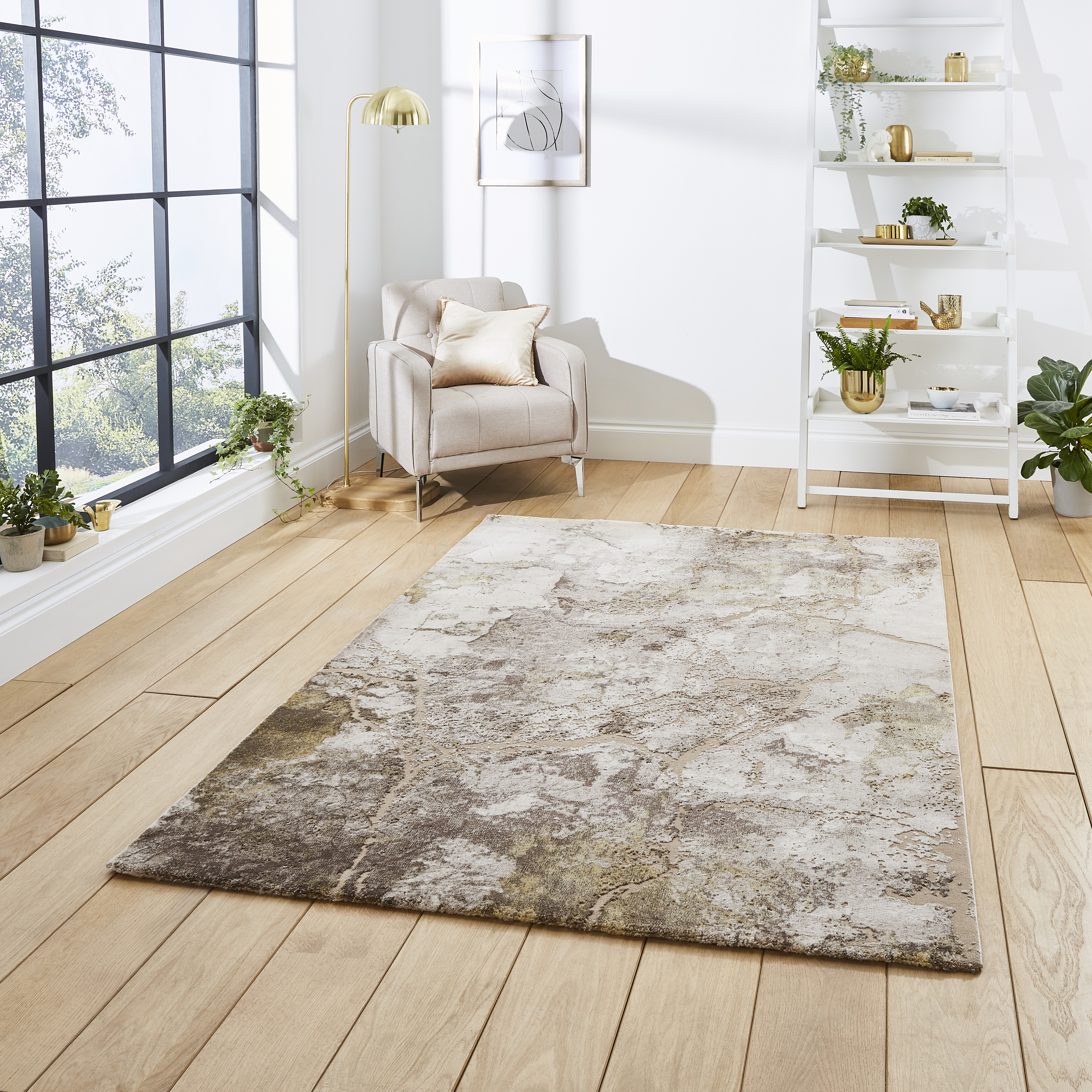 Florence 50032 Marble Modern Rugs In Beige Gold